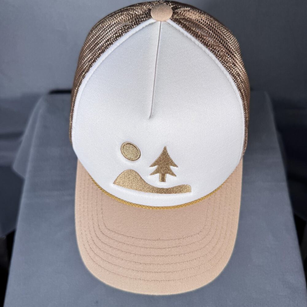 Outdoors Pine Tree‎ Hat Cap Snap Back White Tan Trucker Rope Embroidered Mens
